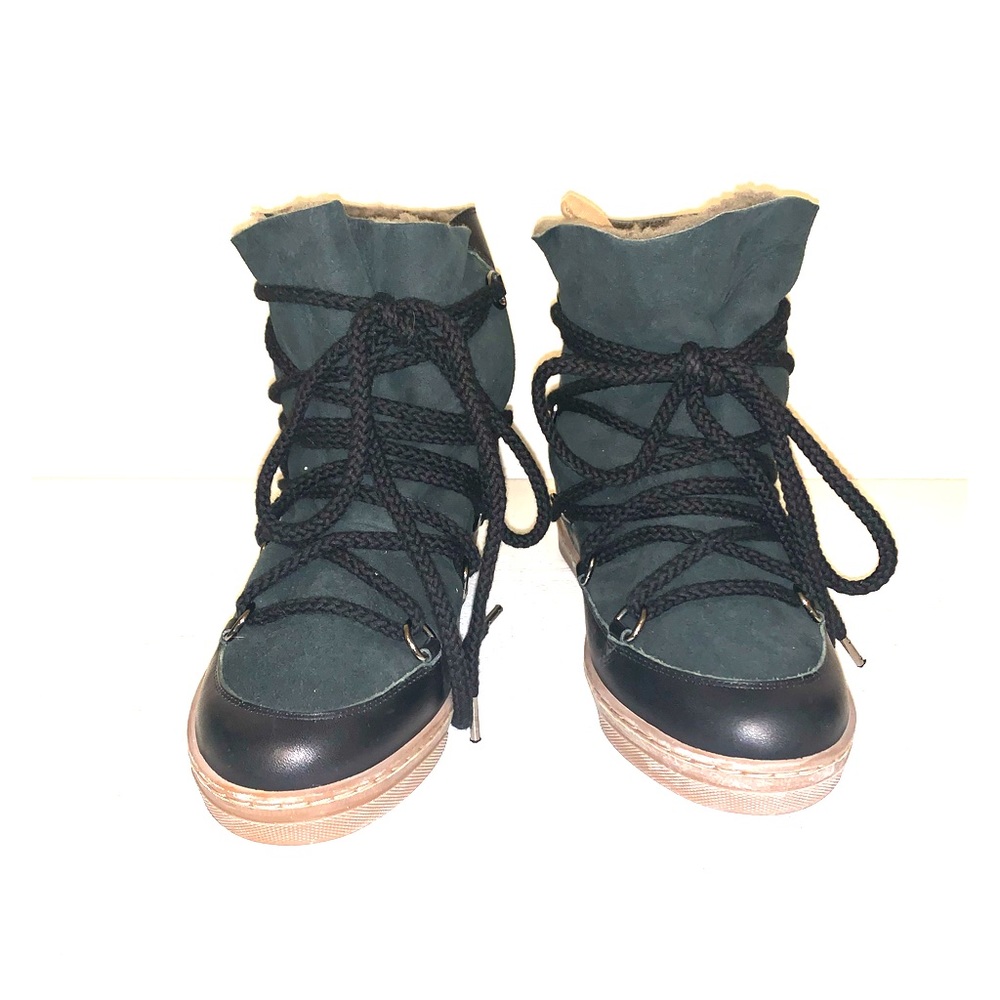 Isabel Marant Green and Black Suede Shearling-Lined Winter Boots